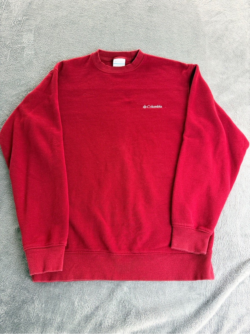 Columbia Sweatshirt Mens M Red Crew Neck Fleece Pullover Small Logo Casual